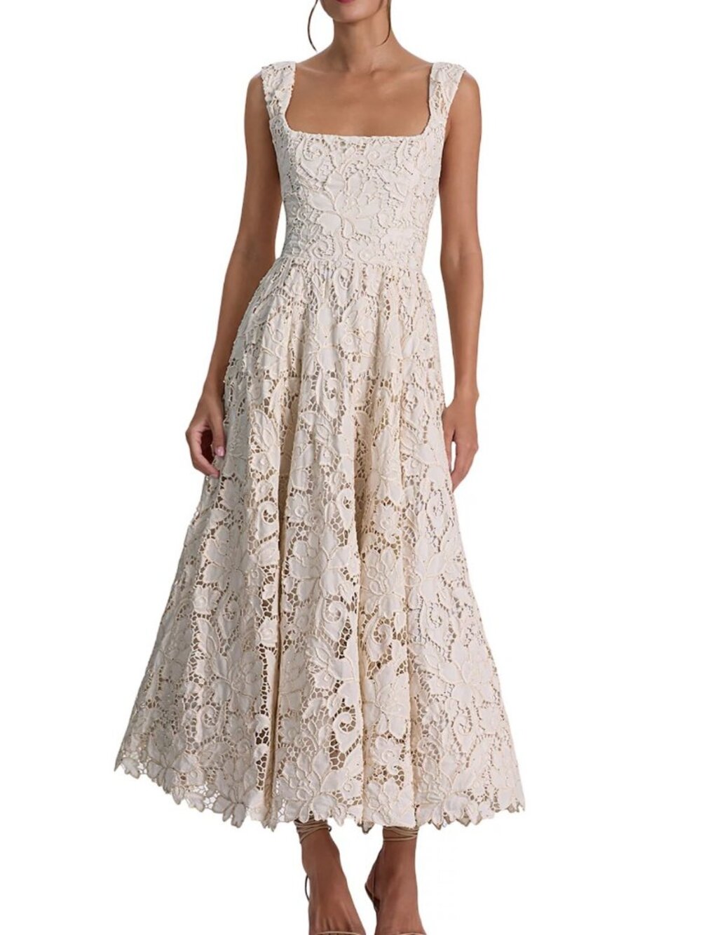 Alice and Olivia Esma Square Neck Flared Midi Dress